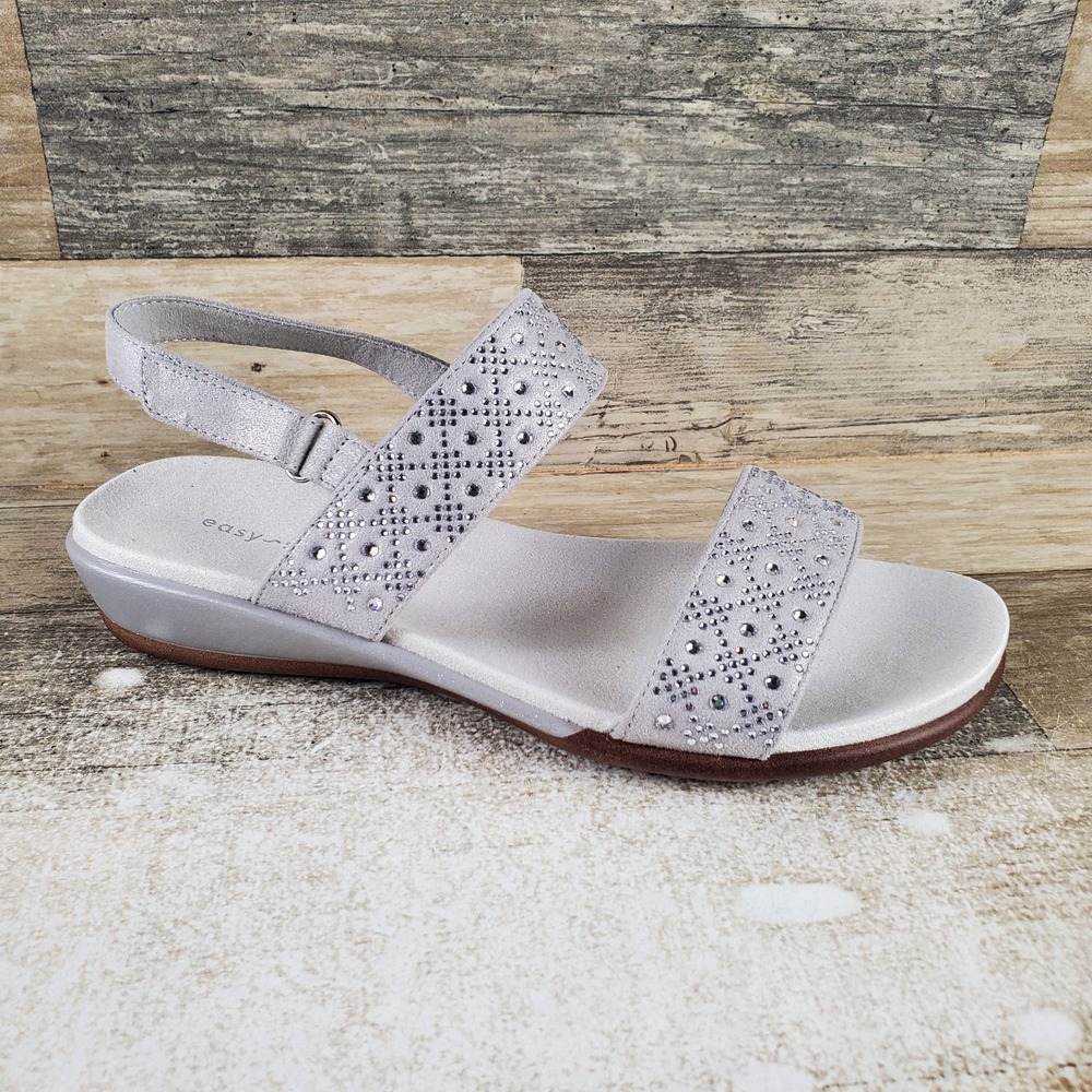 Easy Spirit Haisley Womens Sandal Sz 8.5 W Silver Shimmer Slingback Round Toe